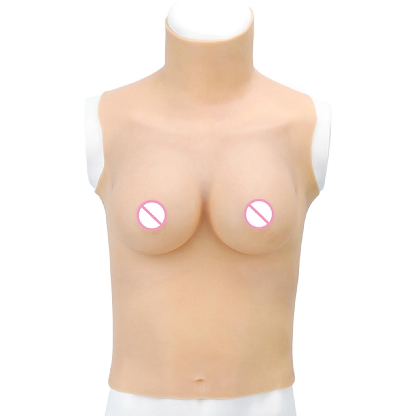 Full collar long silicone breastplate with realistic neck on a mannequin